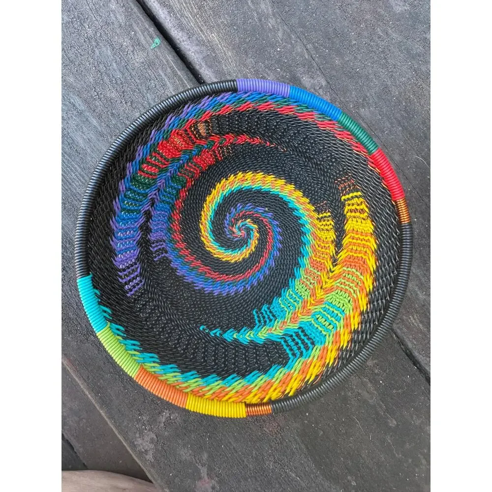 Vintage Zulu Telephone Wire Basket Imbenge South African Folk Art Bowl 4.5
